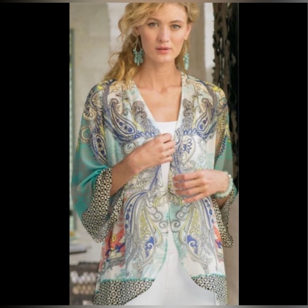 Soft Surroundings Floral Kimono Romantic Boho Muse Sz Large Whimsical Soft Girl